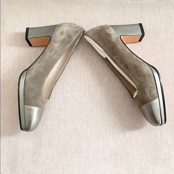 Salvatore Ferragamo Brown Suede Metallic Pumps 4.5 - Picture 2 of 11